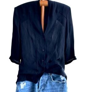 Emerson Thorpe black blouse 100% silk 3/4 sleeve.